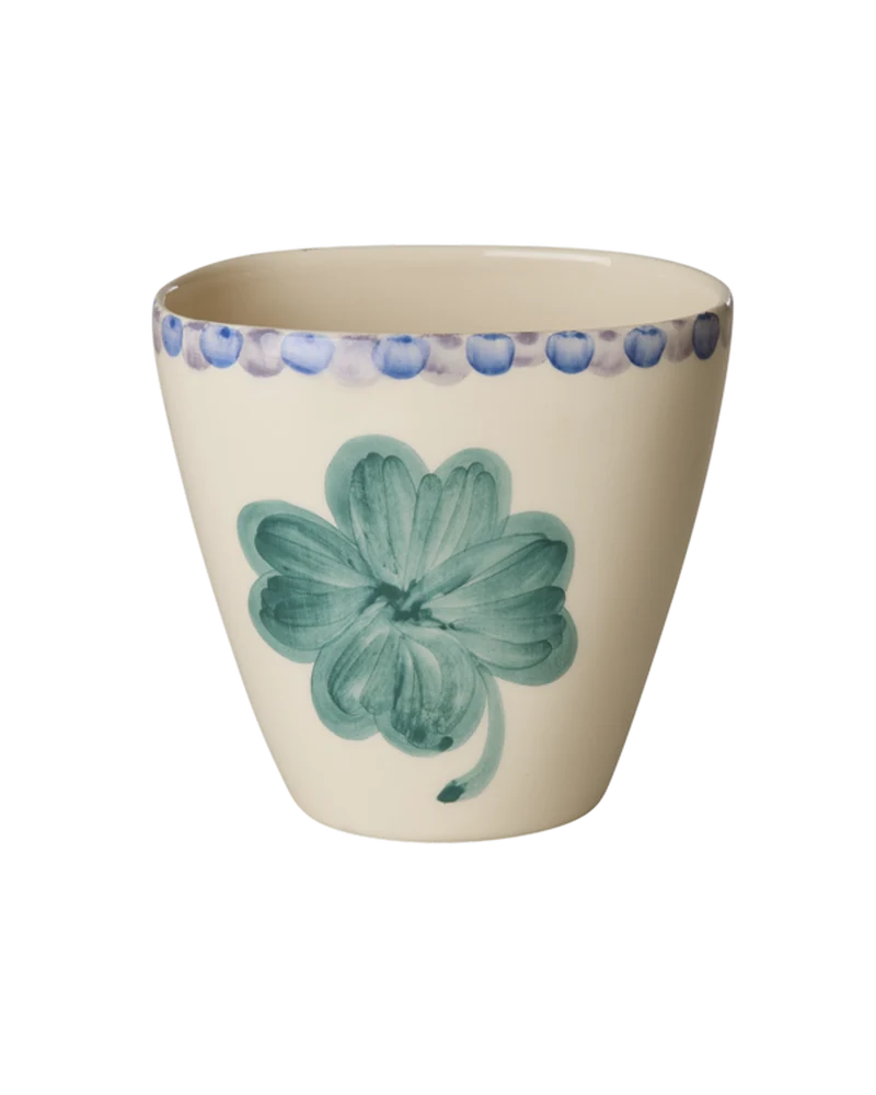 Oval Keramik Kop - Off White - Hand-painted Good Luck Clover