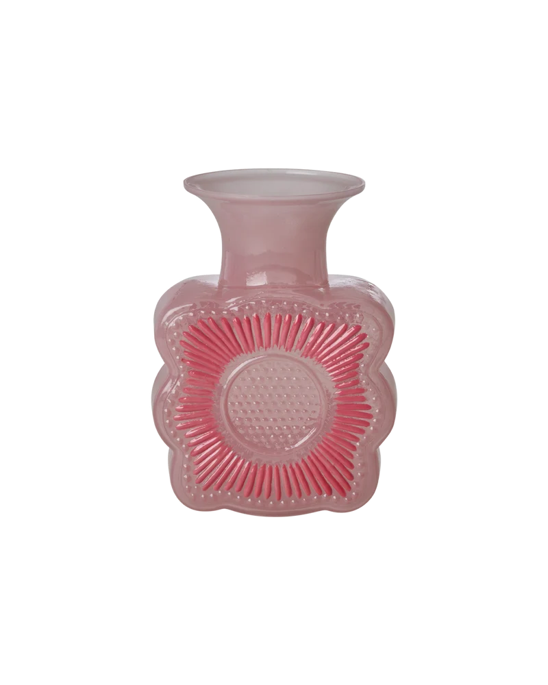 Firkantet Glas Vase - Lyserød