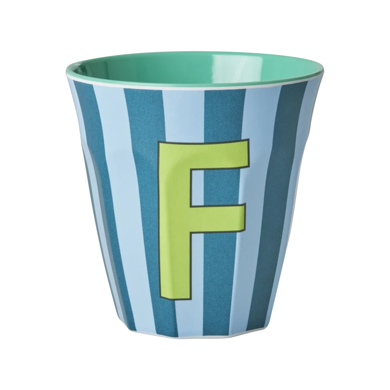 Mellem Alfabetkop - Blå - F - Stripes