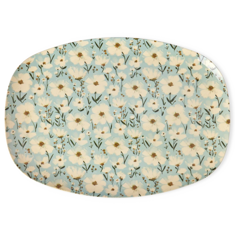 Stor Rektangulær Middagstallerken - Mint - Summer Bloom Print