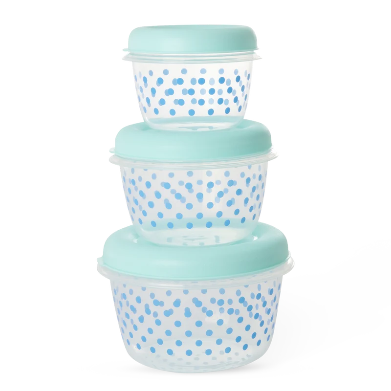 Rund Madopbevaring - Mint - Dots Print - 3-sæt
