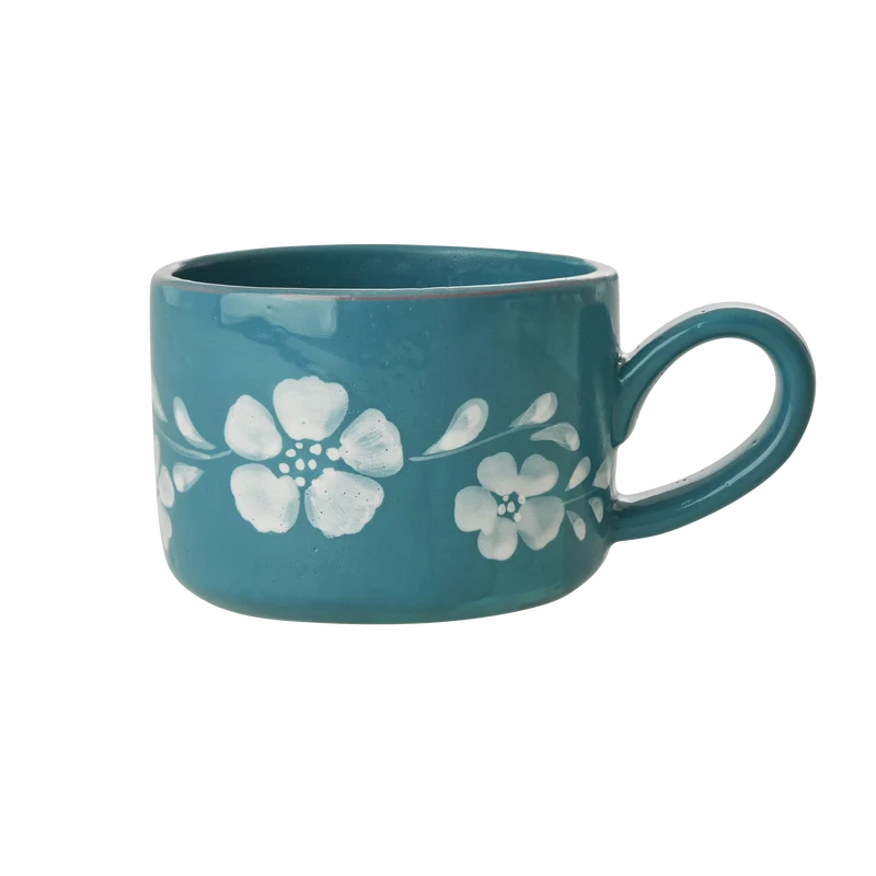 Keramik Cappuccino Kop - Jade - Hand-painted Flower Wine