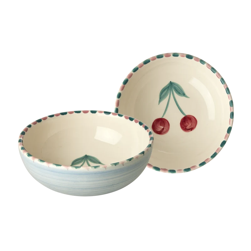 Keramik Skål - Lys Blå - Hand-painted Cherry