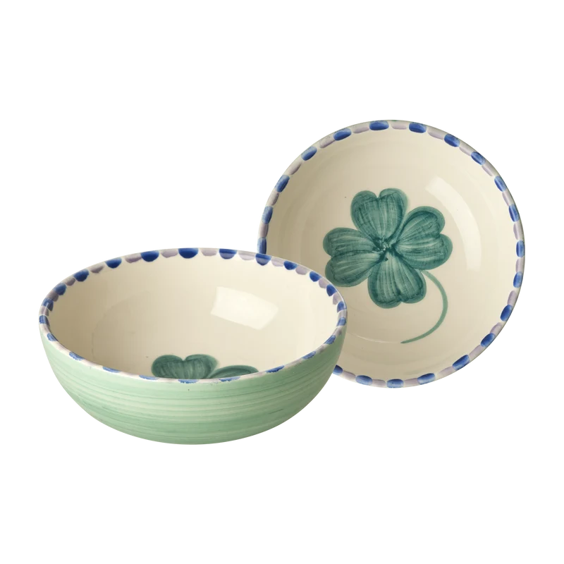 Keramik Skål - Lys Grøn - Hand-painted Good Luck Clover