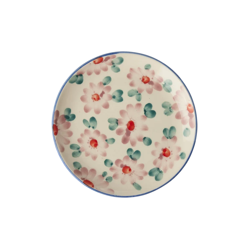 Keramik Kagetallerken - Pink - Hand-painted Flowers