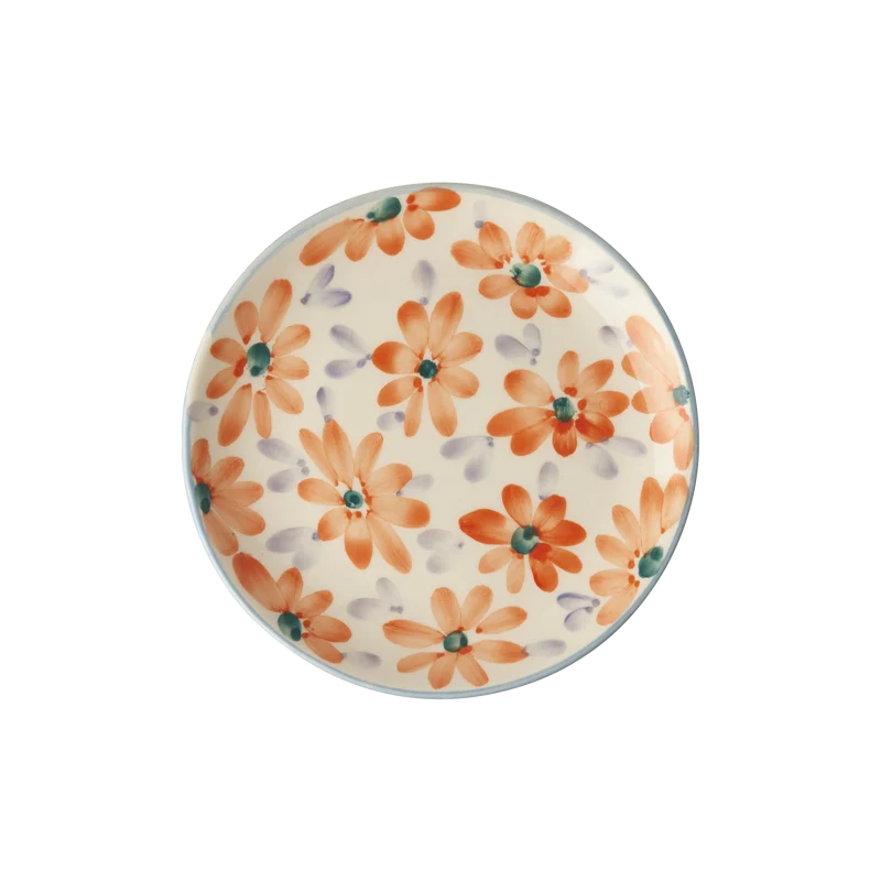 Keramik Kagetallerken - Orange - Hand-painted Flowers
