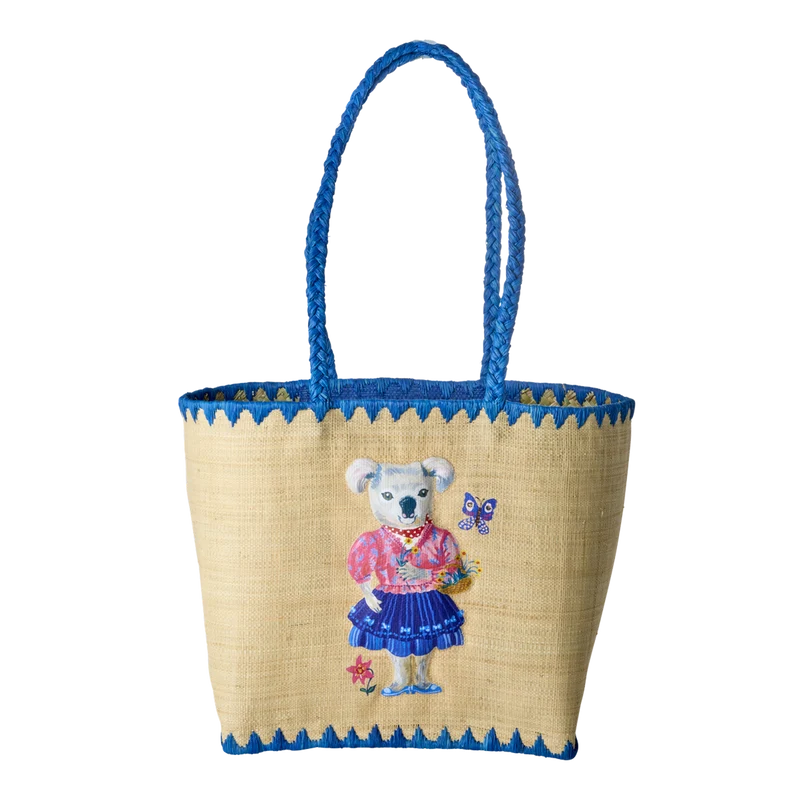 Mellem Raffia Taske - Blå - Nathalie Lété Print