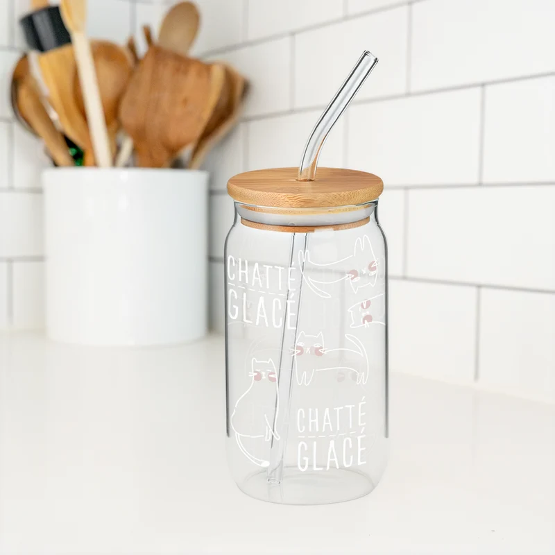 Verre avec paille & couvercle - Chats mignons