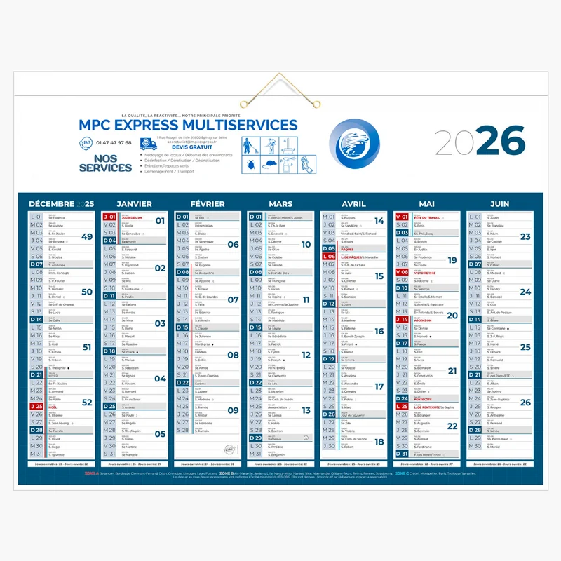 Calendrier mural A3 personnalisé impression quadri 🇫🇷