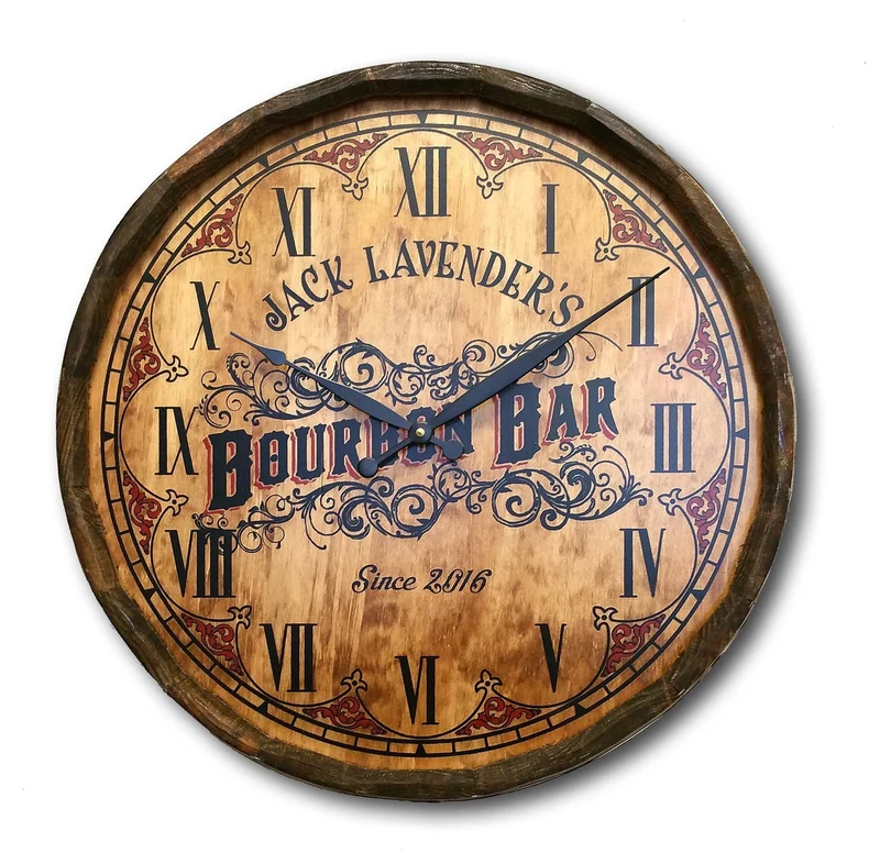 Bourbon Bar Quarter Barrel Clock - Personalized
