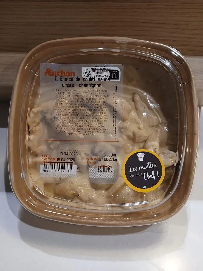 Emincé de dinde sauce crème champignon.