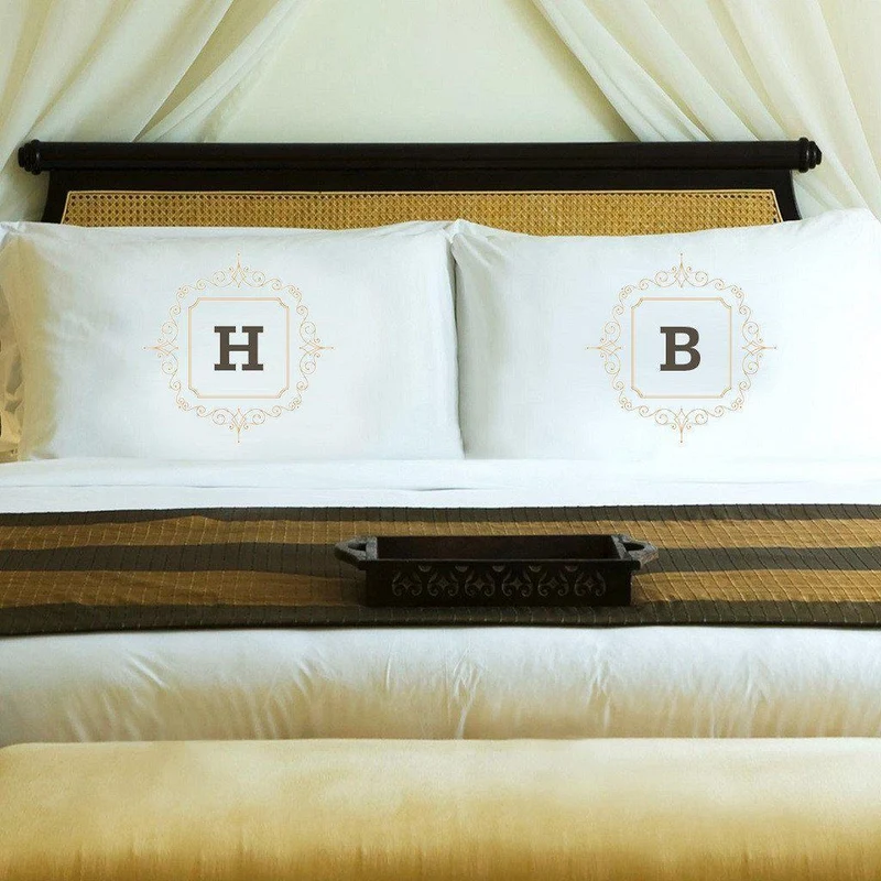 Initial Motif Couples' Personalized Pillowcases - Sand
