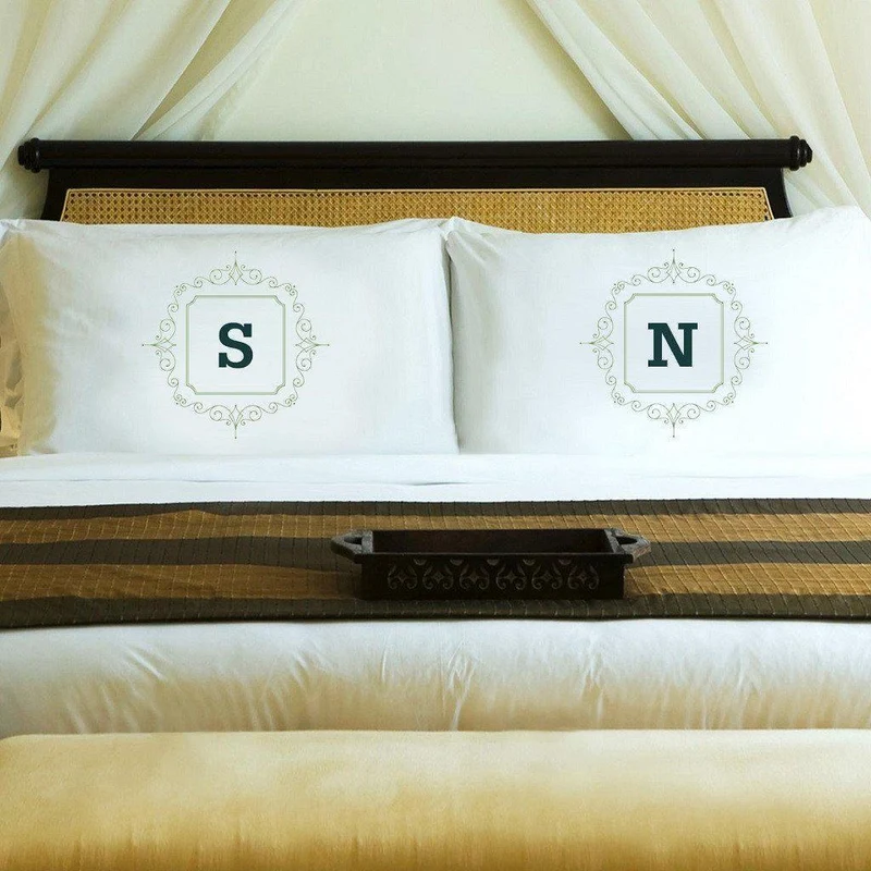 Initial Motif Couples' Personalized Pillowcases - Sage Green