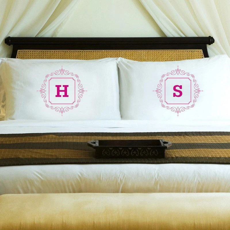 Initial Motif Couples' Personalized Pillowcases - Pink