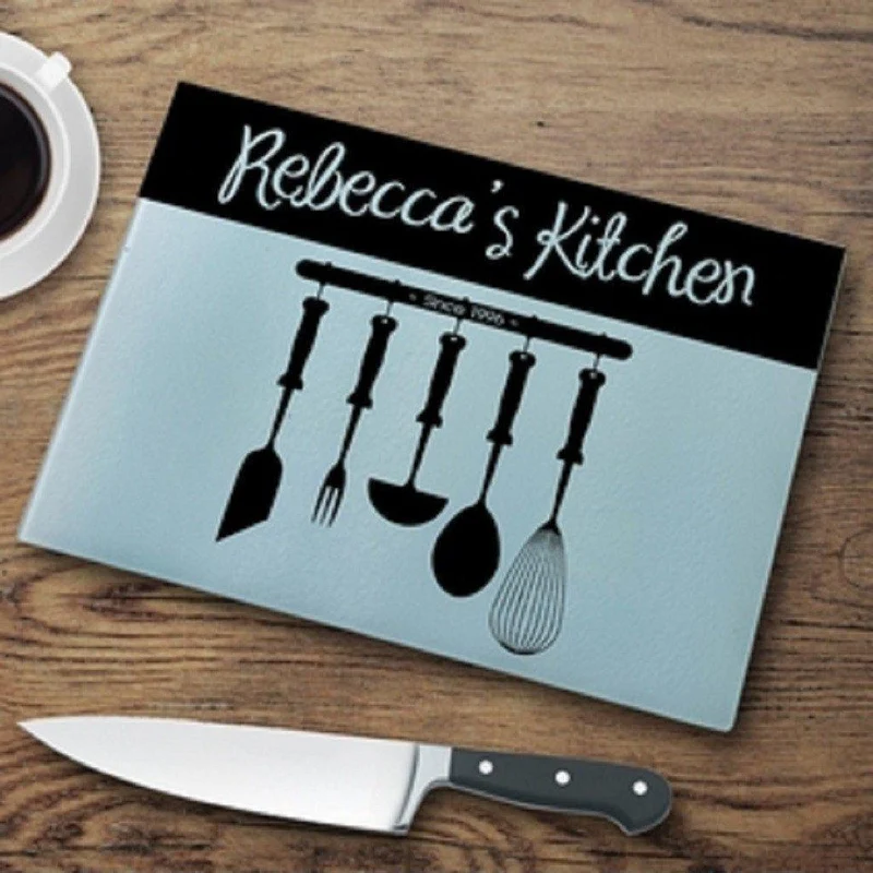 Utensils Personalized Glass Cutting Board