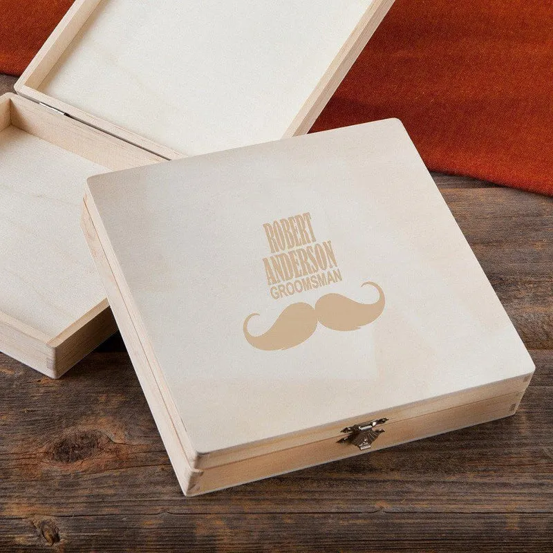 Mustache Groomsman Personalized Wooden Keepsake/Cigar Box