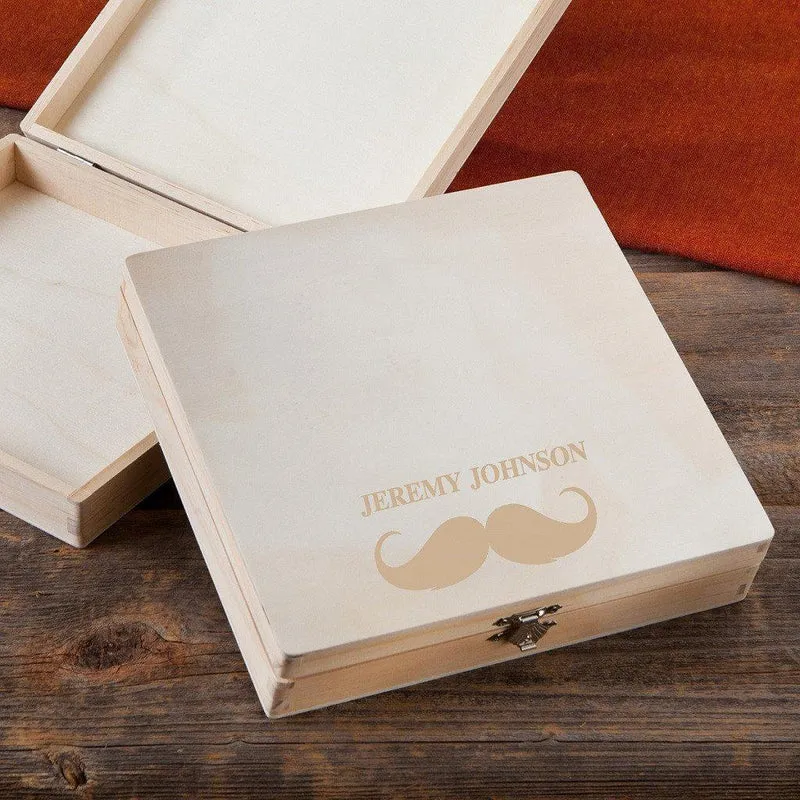 Mustache & Name Personalized Wooden Keepsake/Cigar Box