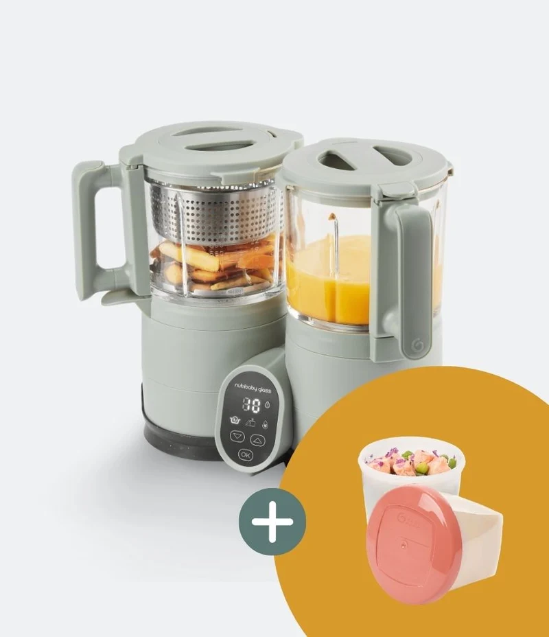 Pack Nutribaby Glass Celadon Green + 2 Babybols Biosourcés 250 ml