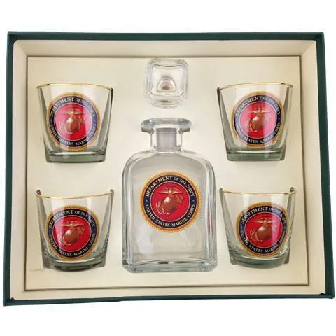 Marines Logo 5 Piece Decanter Set