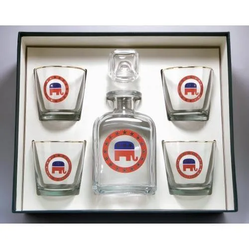Republican Elephant 5 Piece Decanter Set