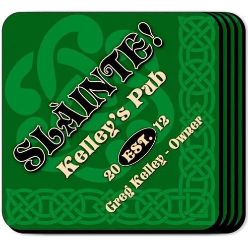 Slainte Green Personalized Irish Coasters