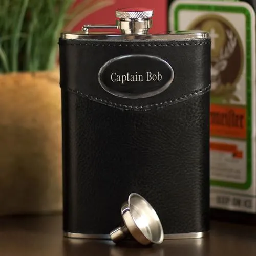 Leather Wrapped Personalized Flask