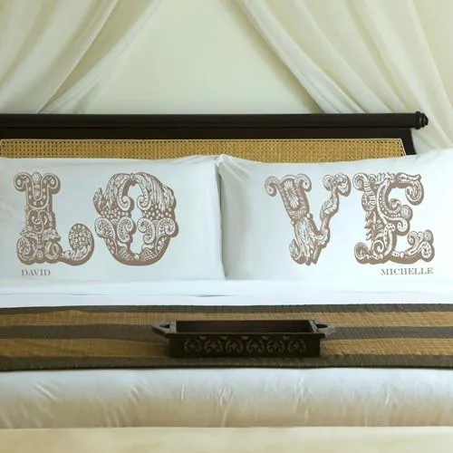 Shimmering Sand LOVE Connection Couples Personalized Pillow Case Set