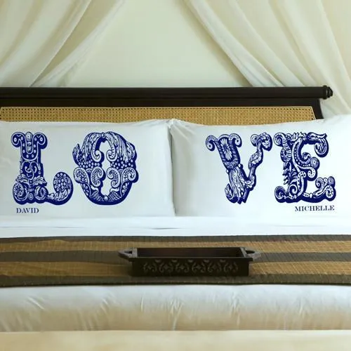 Blue Royals LOVE Connection Couples Personalized Pillow Case Set