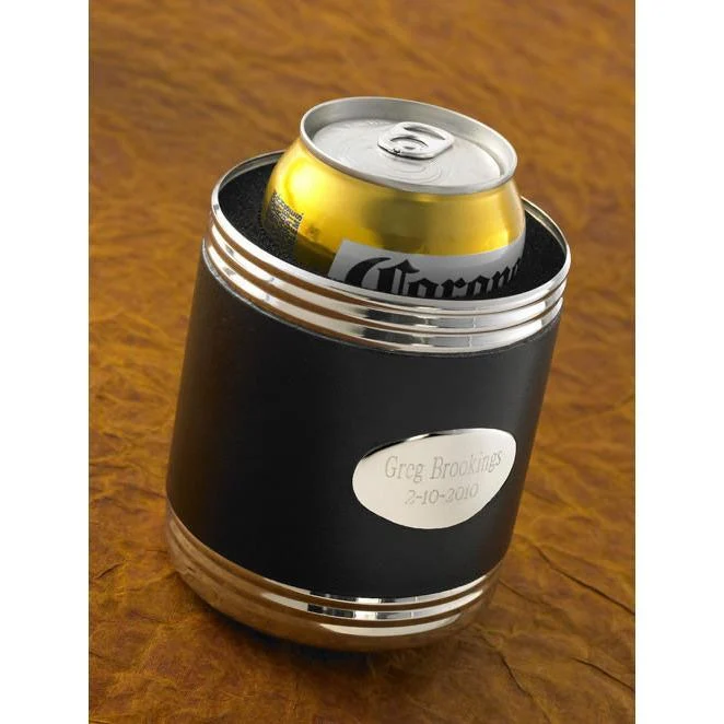 Black Leather Personalized Koozie
