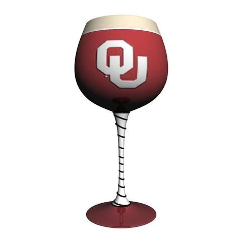 University of Oklahoma Artisan Hand Painted Wine Glass