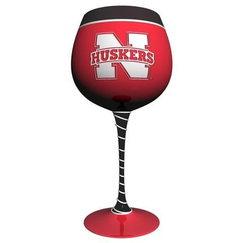 University of Nebraska Artisan Hand Painted Wine Glass