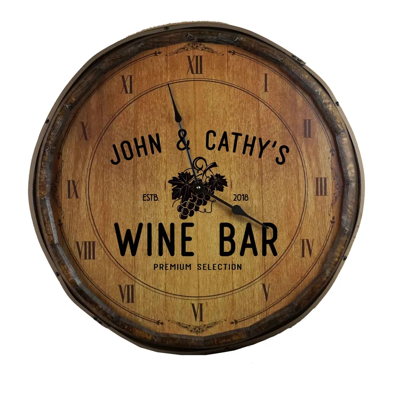Wine Grapes Quarter Barrel Clock - Personalized