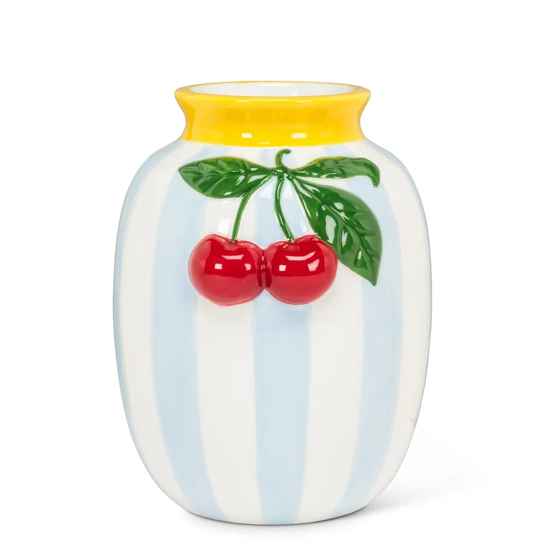 Vase ligné bleu & blanc - Cerises