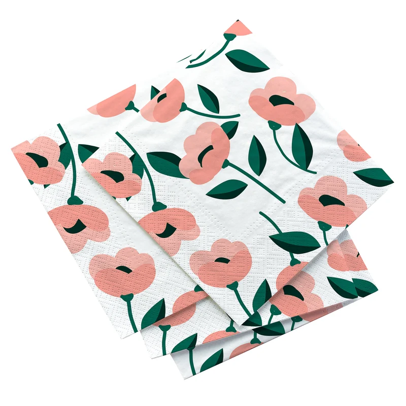 Serviettes de table - Fleurs roses