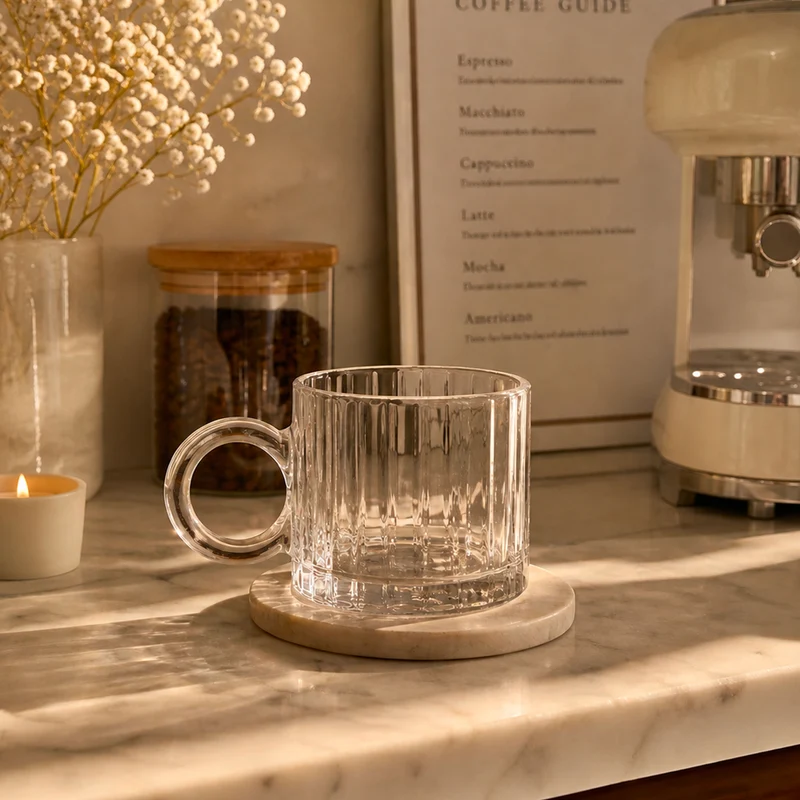 Tasse en verre avec poignée ronde