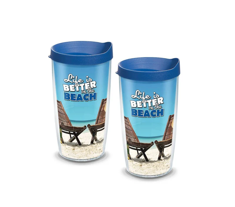 Life is Better at the Beach 16 oz. Tervis Tumbler with Lid - (Set of 2)