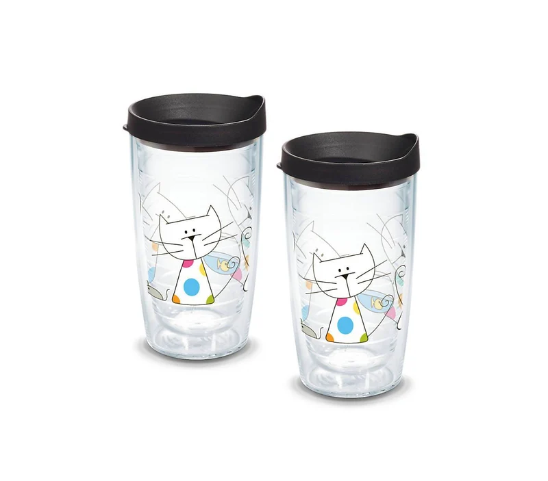 Polka Dot Cat 16 oz. Tervis Tumbler with Lid - (Set of 2)