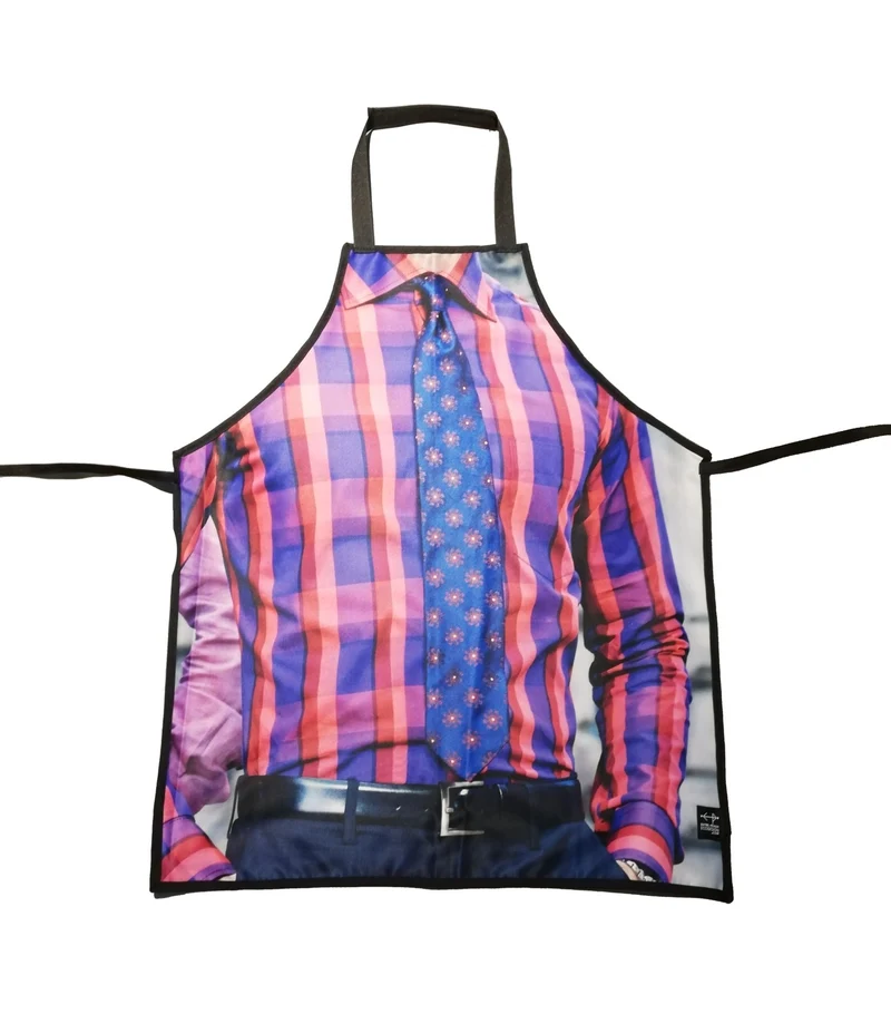 Tablier drôle de cuisine ou travaux - pour adulte - écoresponsable - homme chemise carreaux cravate bleue
