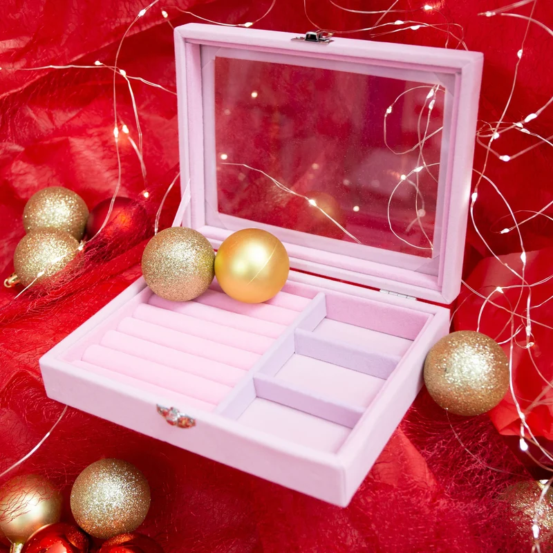 Bijou petite boîte à bijoux en velours rose