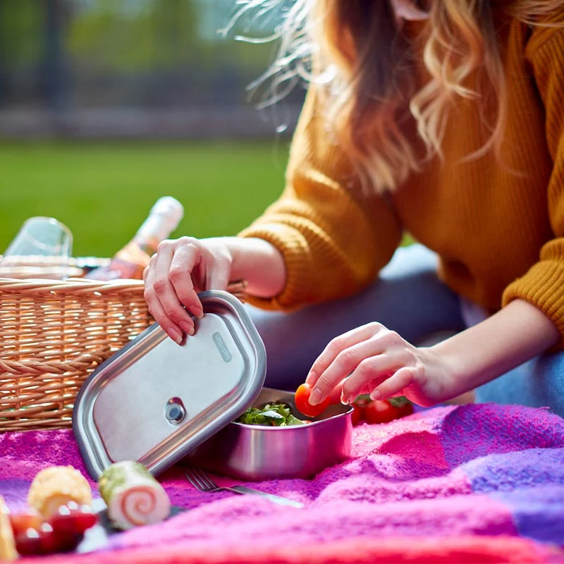 Lunch box 1 litre en inox robuste et 100% étanche - Avec fourchette et séparateur d'aliments inclus