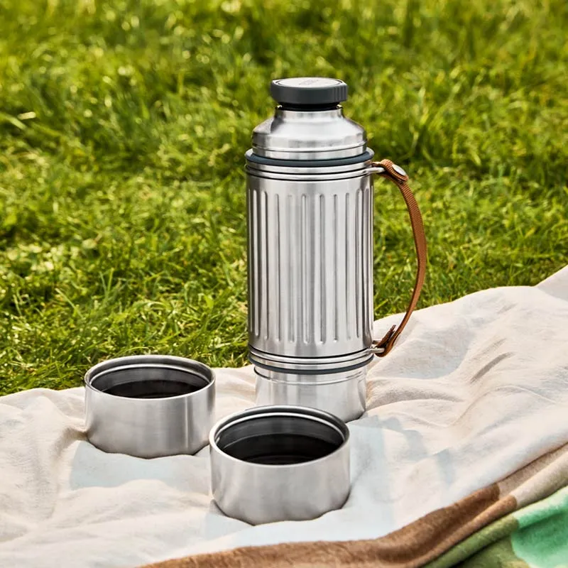 Thermos inox 1 litre Explorer Flask Duo - Qualité supérieure avec structure renforcée et 2 tasses intégrées