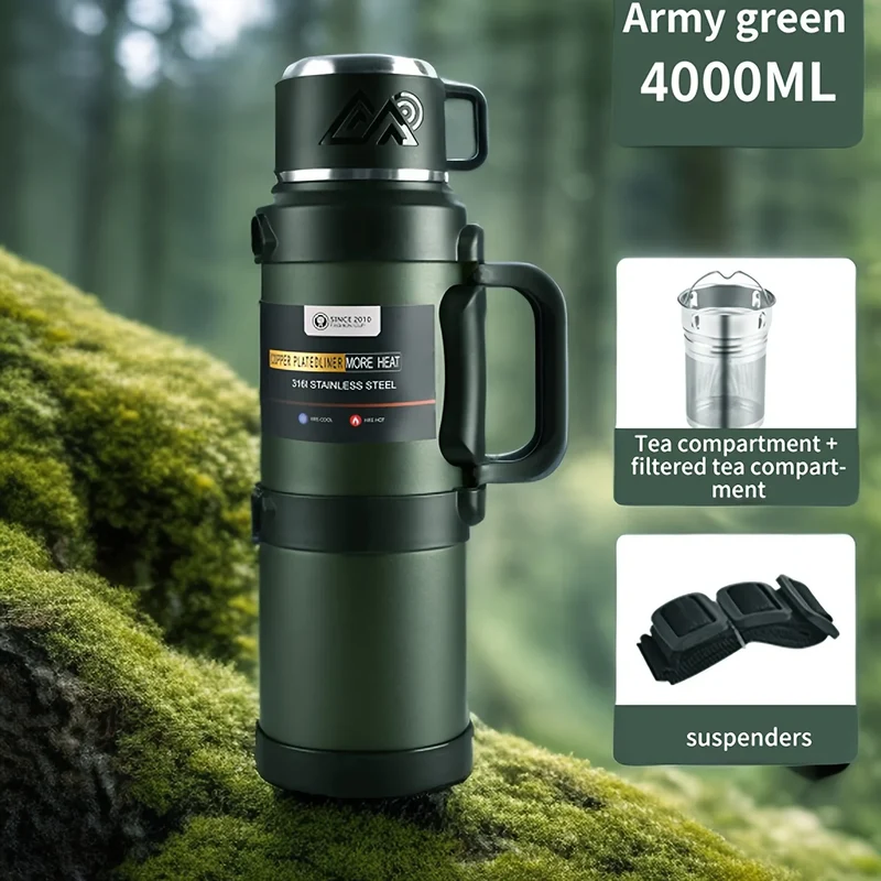 Bouteille Thermos Grande Capacité Inox avec Poignée 72h 4000ml