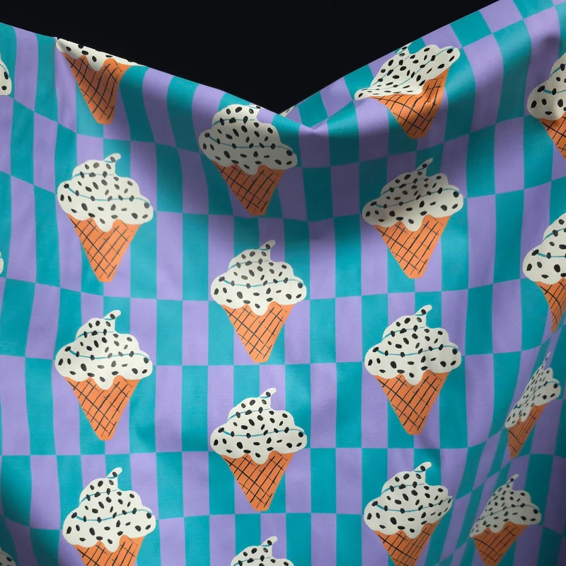Tissu imperméable | Imprimé cornets de crème glacée vermicelles | Certifié OEKO-TEX®