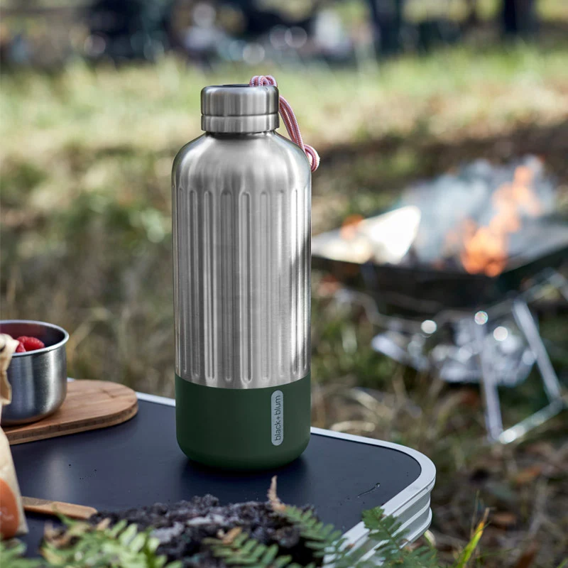 Gourde inox Explorer 850ml Black+Blum Olive - Grande gourde isotherme double paroi pour la randonnée