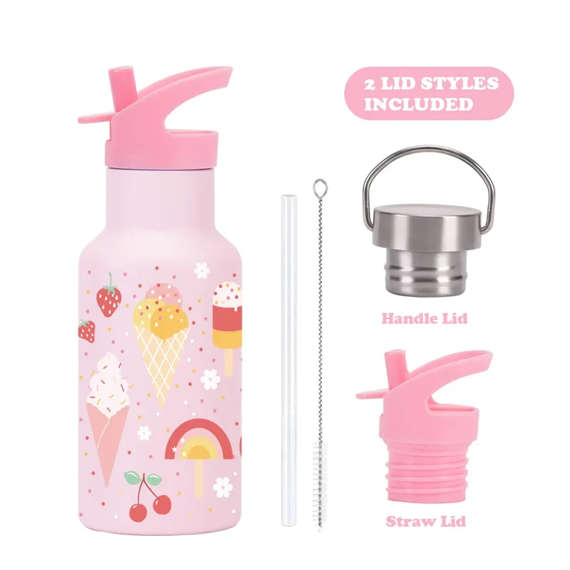 Gourde de Sport 350ml Inox Double Couvercle avec Paille