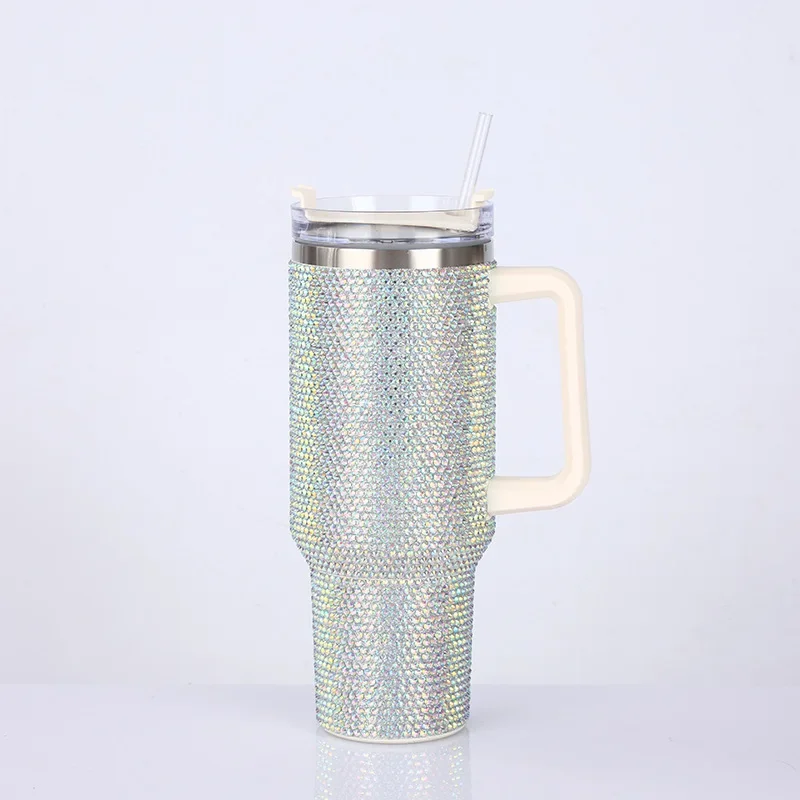 Tumbler Isotherme Strass 40oz Inox avec Paille pour Femme