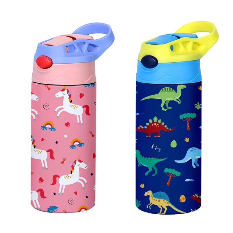 Gourde Isotherme Enfant 350ml Motif Animal avec Paille