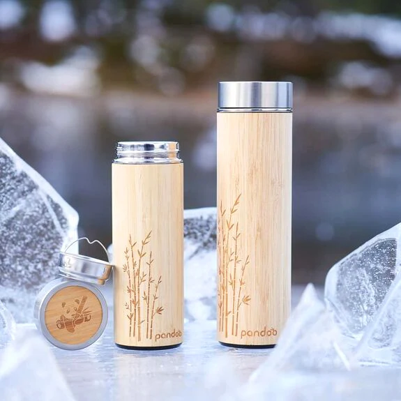 Thermos en inox et bambou FSC® avec passoire à thé - Gourde isotherme à double paroi 480ml Pandoo