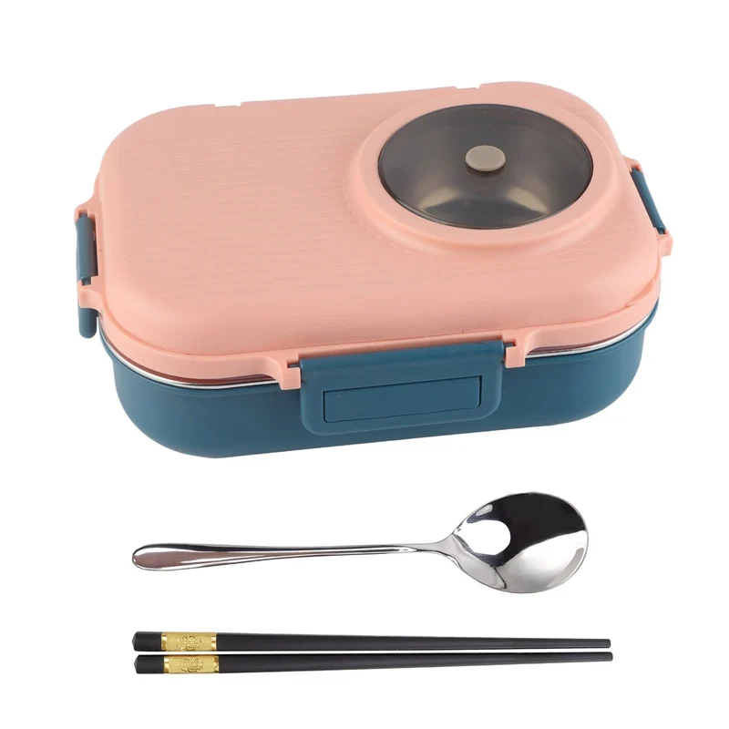 Lunch Box Isotherme 1100ml 3 Compartiments Inox avec Couverts