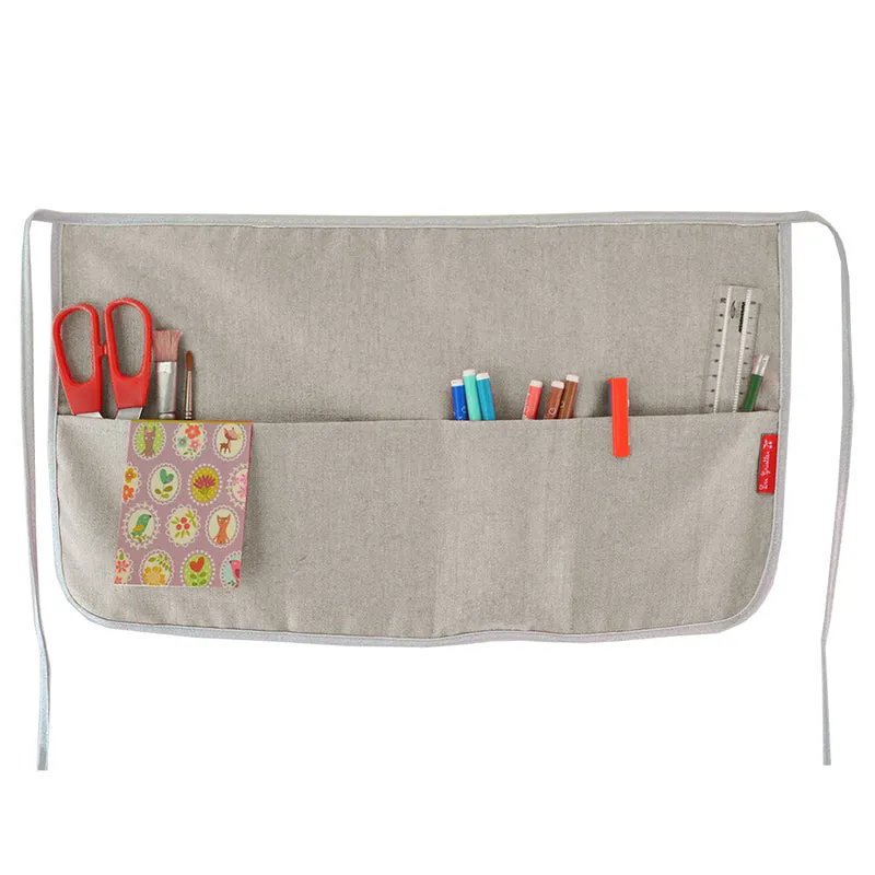 Tablier cadeau maîtresse personnalisé Gris clair Lin enduit